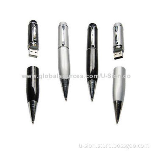 Hot Sale Metal USB Flash Disks for Free Gifts, Popular Pen-shaped Design